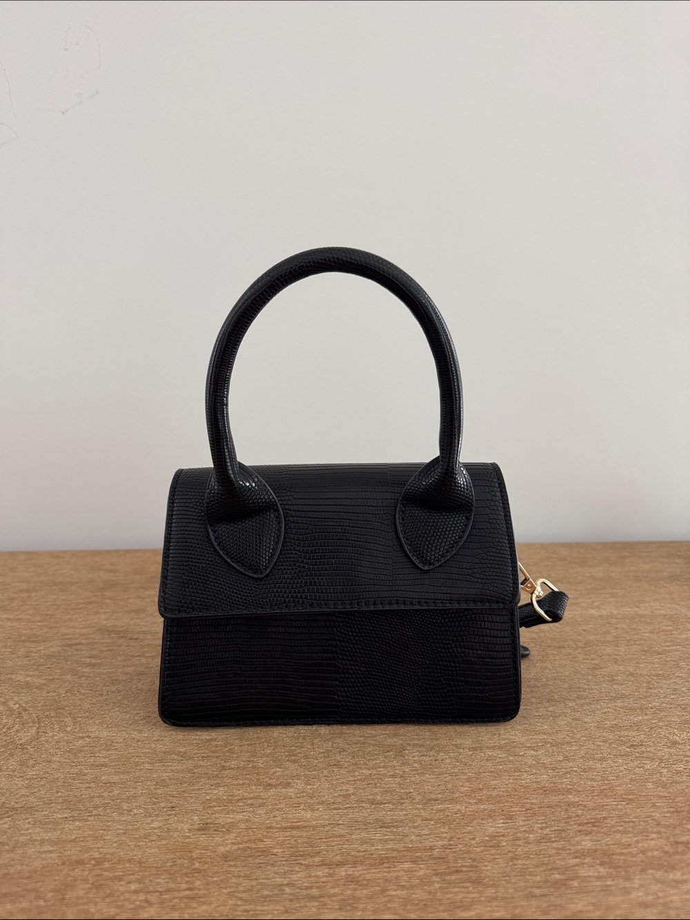 Pretty Little Thing Black Croc Mini Top Handle Handbag